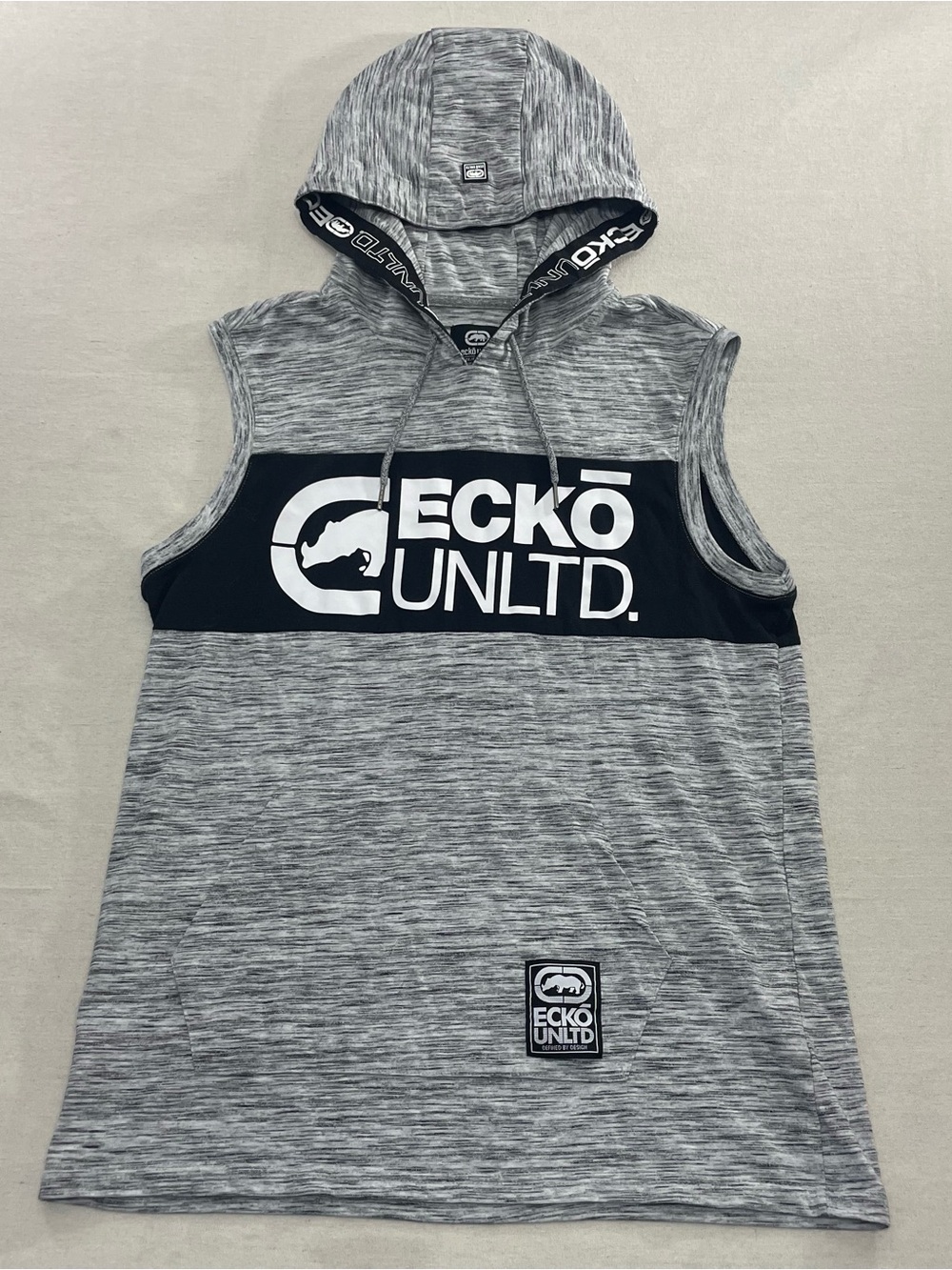 Ecko Unltd Sleeveless Hoodie Men's L Red Black Heather Hooded Tank Top